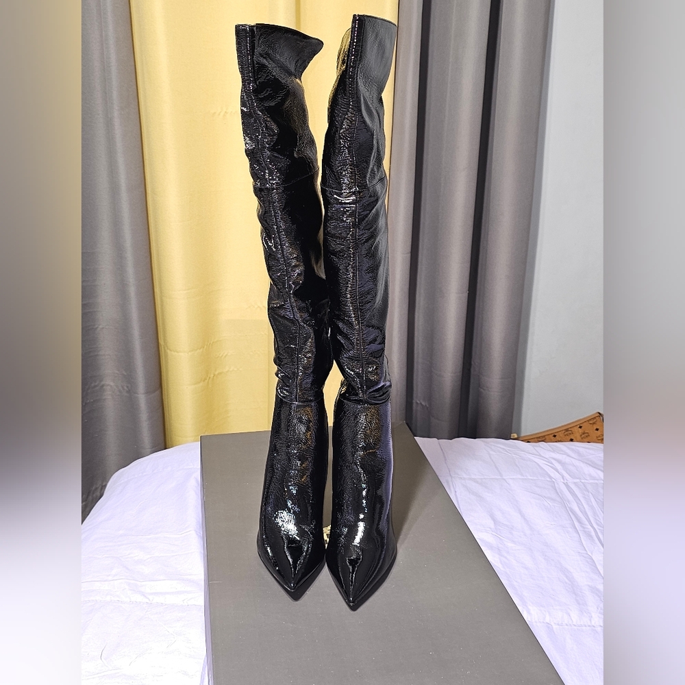Black Patent Leather Knee-High Boots